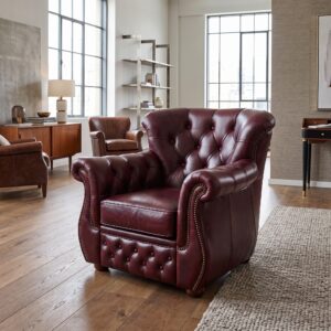Chesterfield Sessel Leder Bordeauxrot