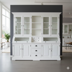 Buffetschrank Vitrine 2,27 m Teakholz Weiß