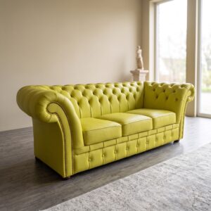 Chesterfield Sofa Couch Leder Gelb 2,20 m