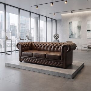 Chesterfield Sofa Couch Leder Dunkelbraun 2,07 m