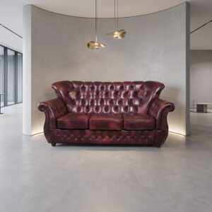 Chesterfield Sofa Couch Leder Rot-Schwarz 1,90 m