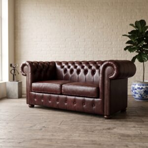 Chesterfield Sofa Couch Leder Rot-Braun 1,80 m