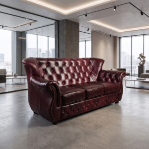 Chesterfield Sofa Couch Leder Bordeauxrot 1,90 m