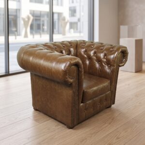 Chesterfield Sessel Leder Cognac