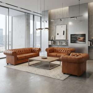 Chesterfield Couchgarnitur Cognac 3-2-1 Leder
