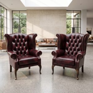 Chesterfield Sessel Set Leder Old-Red