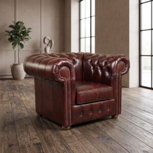 Chesterfield Sessel Leder Rot-Braun