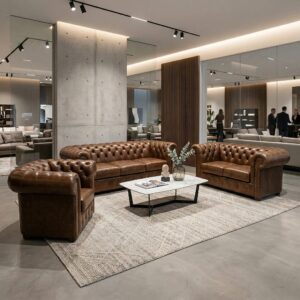 Chesterfield Couchgarnitur Cognac 3-2-1 Leder