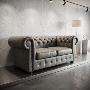 Chesterfield Sofa Couch Leder Grau 1,67 m