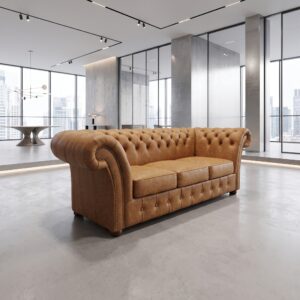 Chesterfield Sofa Couch Leder Cognac 2,30 m