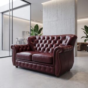 Chesterfield Sofa Couch Leder Bordeauxrot 1,65 m