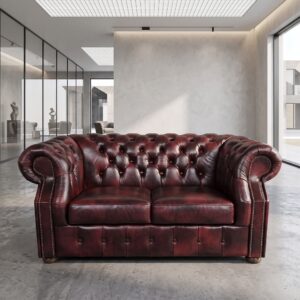 Chesterfield Sofa Couch Leder Rot-Braun 1,65 m