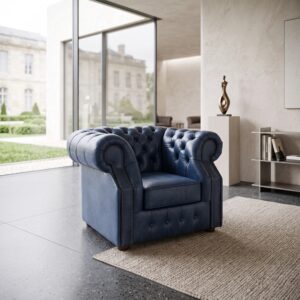 Chesterfield Sessel Leder Blau