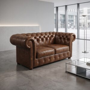 Chesterfield Sofa Couch Leder Cognac 1,67 m
