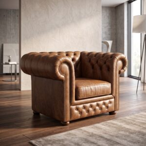 Chesterfield Sessel Leder Mocca