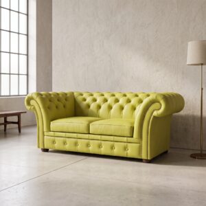 Chesterfield Sofa Couch Leder Gelb 1,80 m