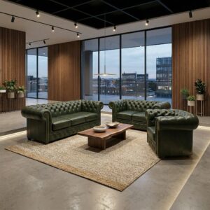 Chesterfield Couchgarnitur Dunkelgrün 3-2-1 Leder