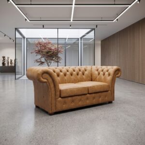 Chesterfield Sofa Couch Leder Cognac 1,85 m