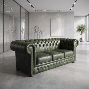 Chesterfield Sofa Couch Leder Dunkelgrün 2,07 m