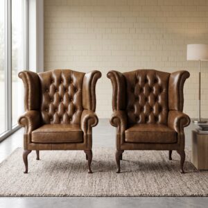 Chesterfield Sessel Set Leder Old-Cognac