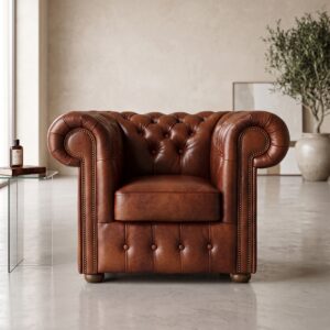 Chesterfield Sessel Leder Cognac