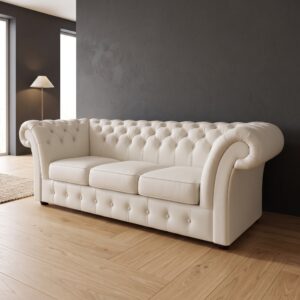 Chesterfield Sofa Couch Leder Cremeweiß 2,30 m