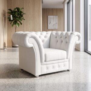 Chesterfield Sessel Leder Weiß