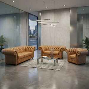 Chesterfield Couchgarnitur Cognac 3-2-1 Leder
