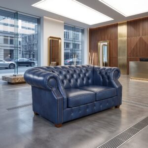 Chesterfield Sofa Couch Leder Blau 1,65 m