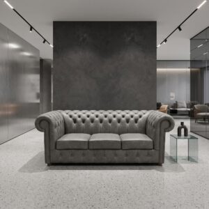 Chesterfield Sofa Couch Leder Grau 2,07 m
