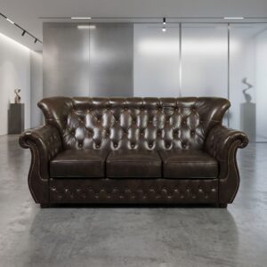 Chesterfield Sofa Couch Leder Dunkelbraun 1,90 m