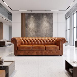 Chesterfield Sofa Couch Leder Cognac 2,07 m
