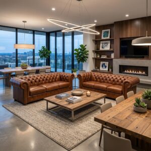 Chesterfield Couchgarnitur Sofa Couch Cognac 3-3 Leder