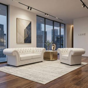 Chesterfield Couchgarnitur Weiß 2-1 Leder