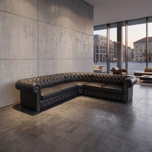 Chesterfield Eckcouch Ecksofa Couch Leder Schwarz 3,00 m x 2,50 m