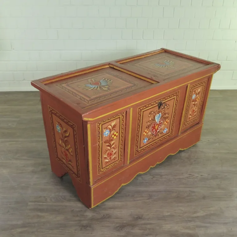 Truhe Bauernmalerei Barock 1790 Kiefer – Bild 5