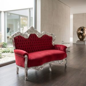 Bank Couch Sofa Barockstil Silber-Rot 1,55 m