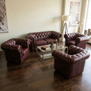 Chesterfield Couchgarnitur Rot-Braun 2-1-1-1 Leder