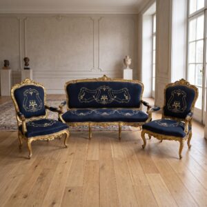 Couchgarnitur Neubarock 3-1-1 Gold-Blau