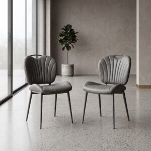 Retro Design Stuhl Esszimmerstuhl Grau Leder Setpreis