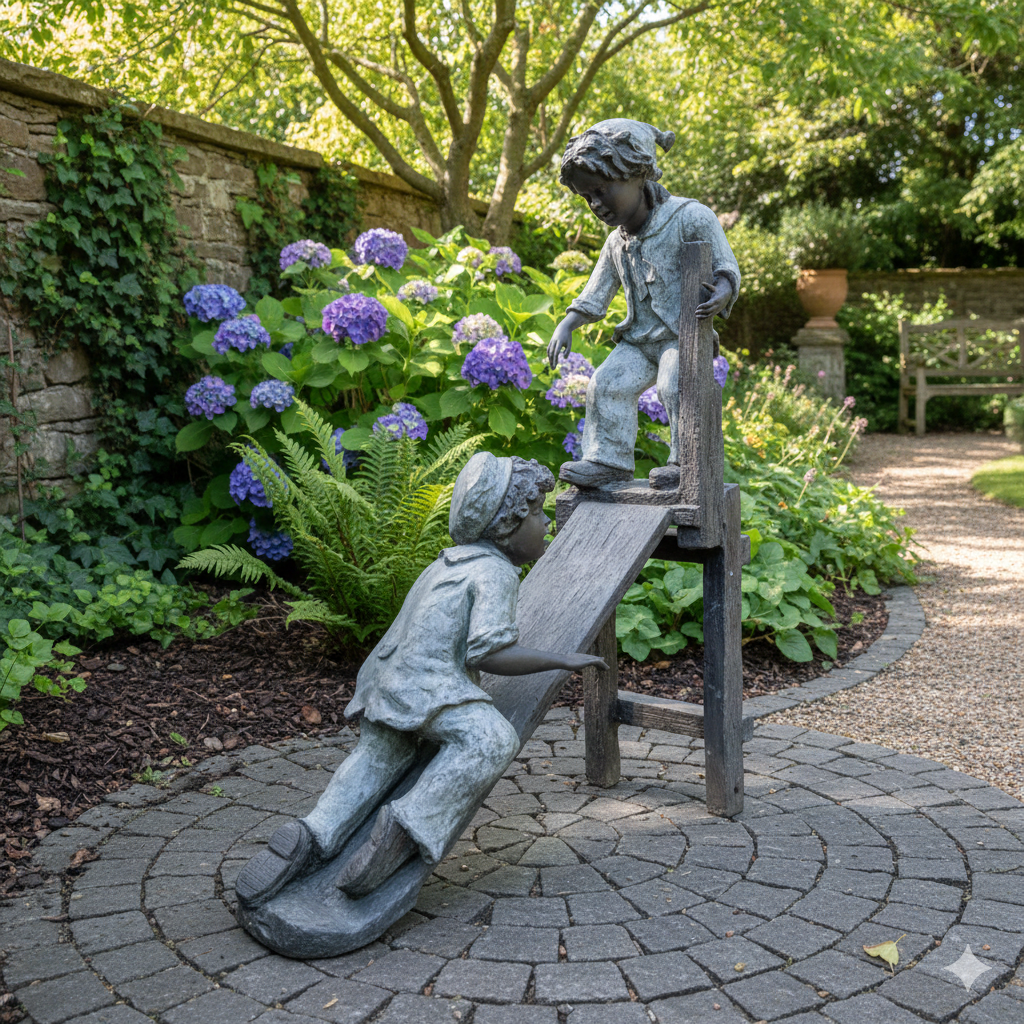 Skulptur Dekoration Kinder Bronze 1,06 m – Bild 2