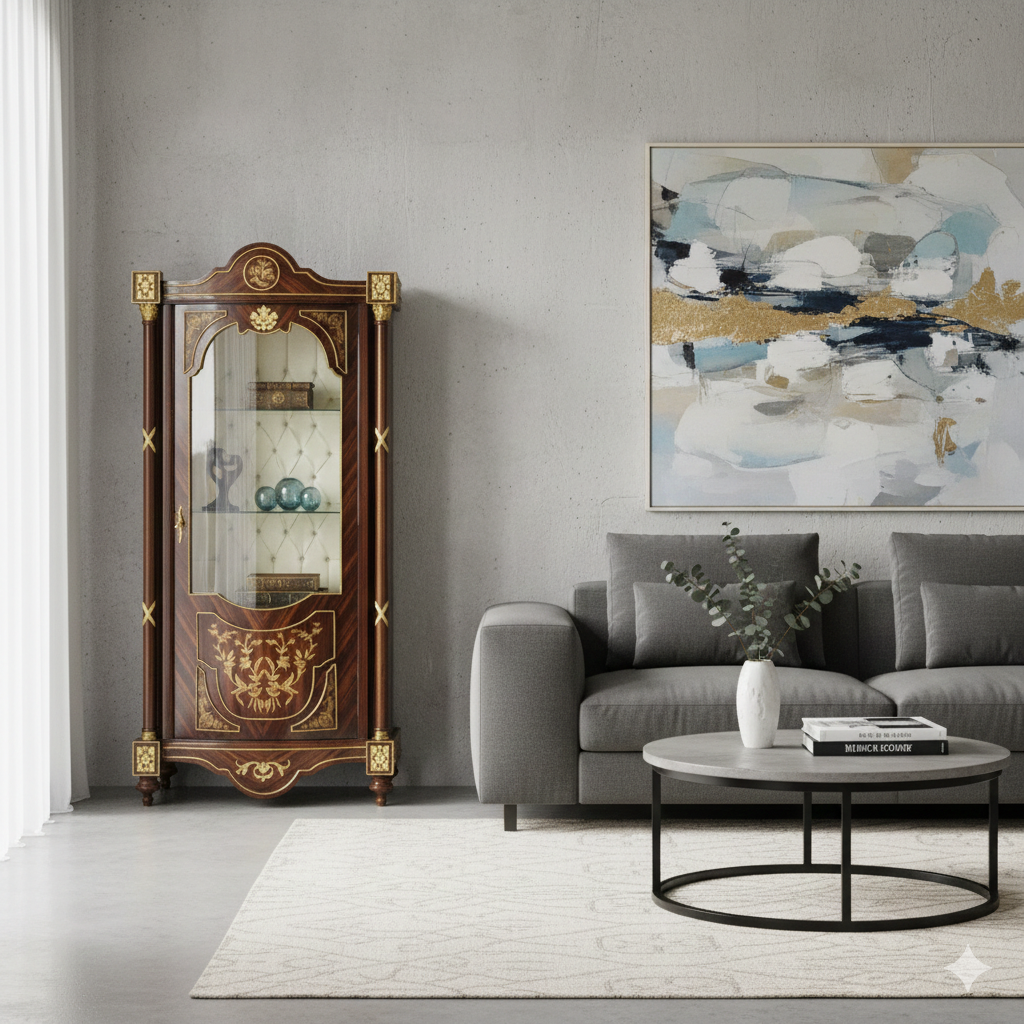 Vitrine Schrank Barockstil Nussbaum 0,87 m – Bild 2