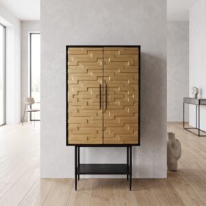 Schrank Kleiderschrank Massivholz Schwarz-Gold 0,70 m