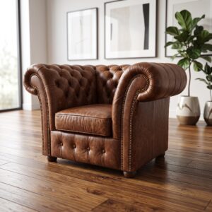 Chesterfield Sessel Leder Antikbraun