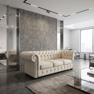 Chesterfield Sofa Couch Leder Cremeweiß 2,05 m