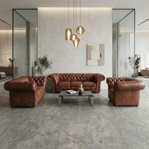 Chesterfield Couchgarnitur Antikbraun 3-2-1 Leder