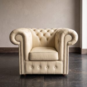 Chesterfield Sessel Leder Cremeweiß