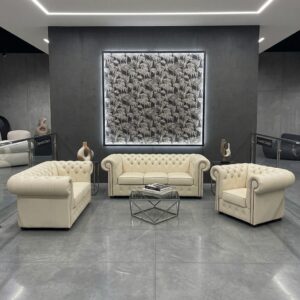 Chesterfield Couchgarnitur Cremeweiß 3-2-1 Leder