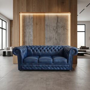 Chesterfield Sofa Couch Leder Blau 2,07 m