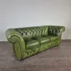 Chesterfield Couch Sofa Rindsleder Grün 2,20 m